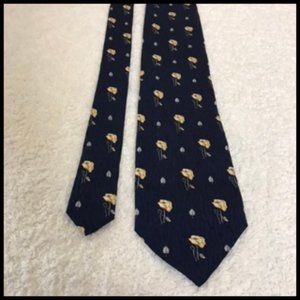 Navy Silk Tie With Tiny Roses Made In Italy